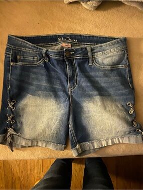 Bella D. Washed Blue Lace-Up Side Denim Shorts